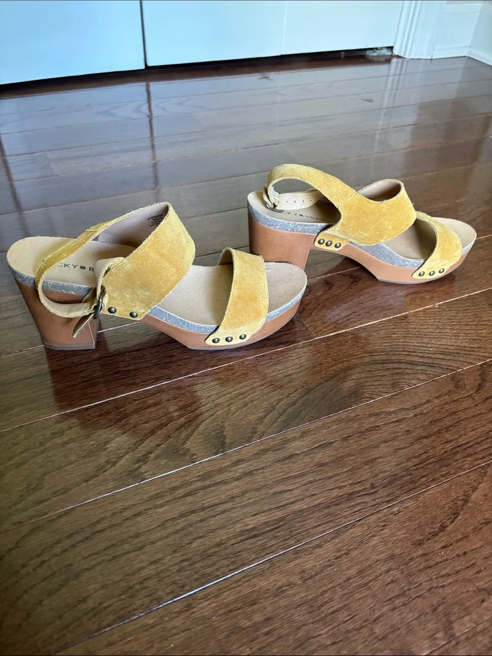 Lucky Brand Yellow Suede Block Heel Sandals - Women 9